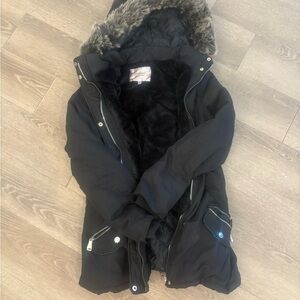 Black Fur-Lined Parka Coat